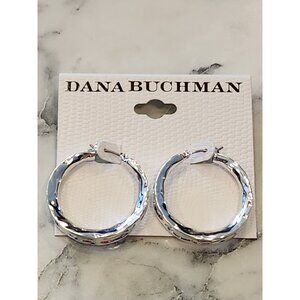Dana Buchman Silver-Tone Hammered Hoop Earrings